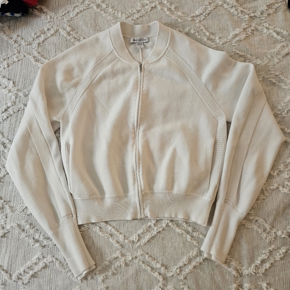 Athlete Advantage Sweater Side Pockets & Zipper, White, Medium
